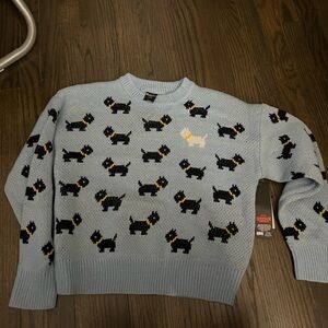 No Boundaries Light Blue Dog Pattern Crewneck Sweater Stranger Things Size Large